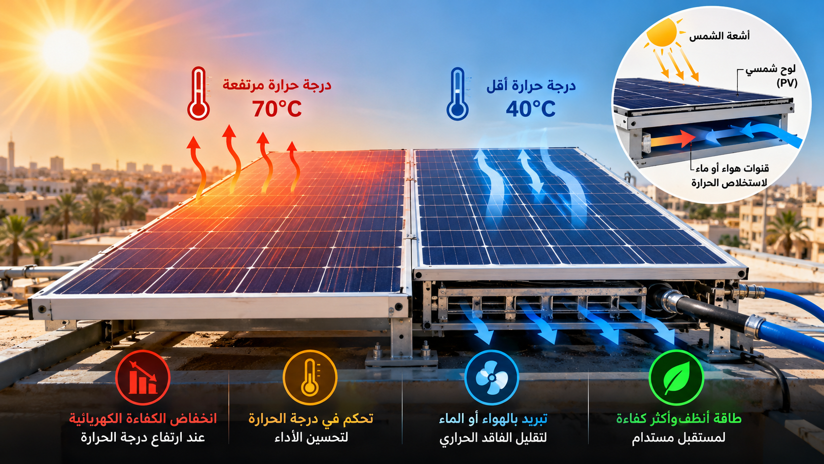 لماذا تقل كفاءة الألواح الشمسية عندما ترتفع درجة حرارتها؟ وكيف يمكن حل هذه المشكلة؟